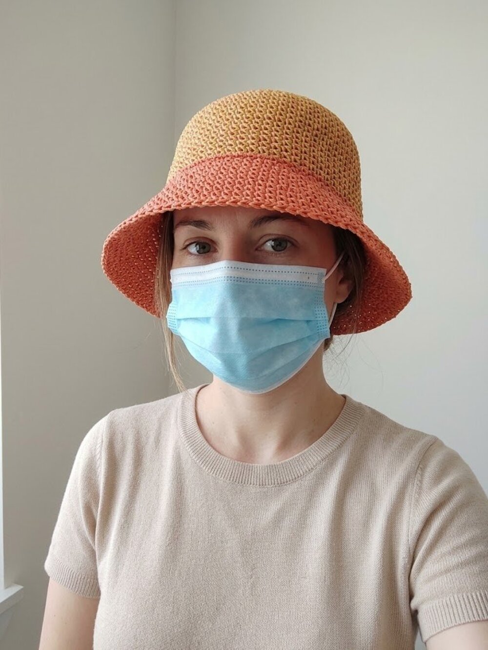 Simply Style Vintage Orange Yellow Crochet Paper Straw Bucket Hat NWT